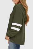 Casual Striped Patchwork Draw String Hooded Collar Tops
