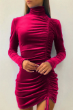Fashion Elegant Solid Patchwork Fold Half A Turtleneck Pencil Skirt Dresses