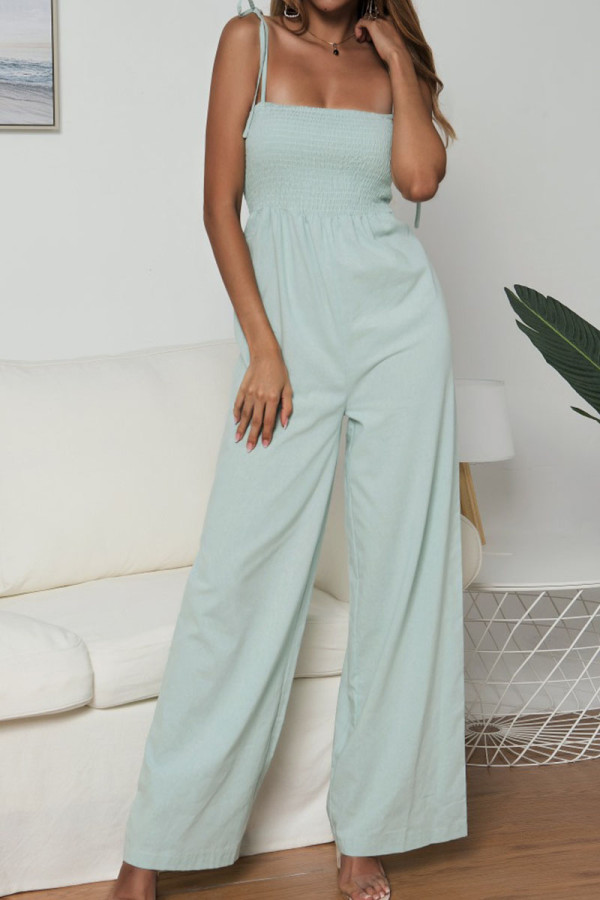 Fashion Casual Solid Patchwork Spaghetti Strap Loose Jumpsuits