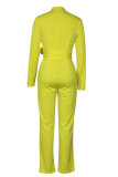 Casual Solid Patchwork Turndown Collar Regular Jumpsuits