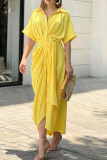 Casual Solid Patchwork Turndown Collar Shirt Dress Dresses