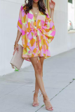 Casual Print Patchwork V Neck Straight Dresses