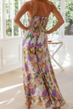 Sweet Elegant Floral Frenulum Flounce V Neck Jumpsuits