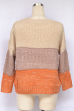 Casual Patchwork Basic Contrast O Neck Tops Sweater