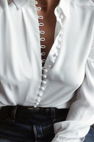 Casual Solid Buckle V Neck Tops