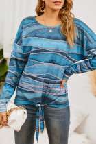 Fashion Street Print Patchwork O Neck T-Shirts
