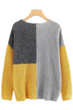 Elegant Geometric Color Block Patchwork O Neck Tops