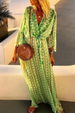 Casual Print Patchwork V Neck Waist Skirt Dresses