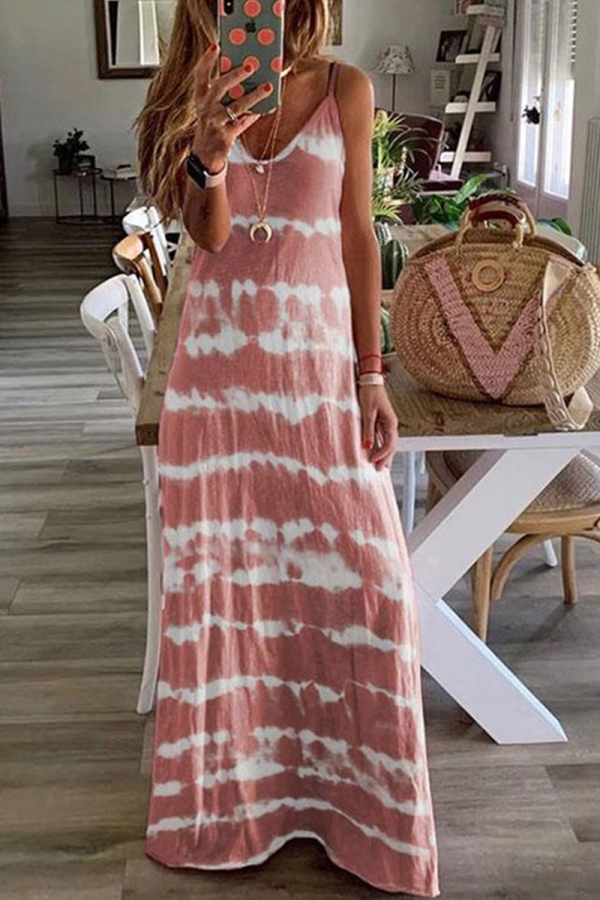 Casual Print Patchwork Spaghetti Strap Straight Dresses