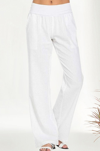 Fashion Casual Solid Pocket Loose High Waist Wide Leg Bottoms