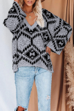 Casual Geometric Patchwork Contrast V Neck Tops