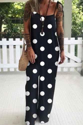 Casual Print Patchwork Spaghetti Strap Straight Jumpsuits