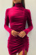 Fashion Elegant Solid Draw String Turtleneck Wrapped Skirt Dresses