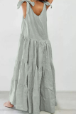 Casual Solid Patchwork O Neck Cake Skirt Dresses