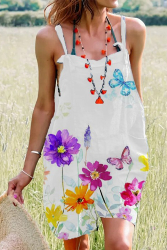 Casual Print Patchwork Spaghetti Strap Straight Rompers