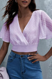 Fashion Street Solid Patchwork V Neck Tops