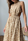 Sweet Elegant Floral Patchwork Backless O Neck A Line Dresses