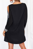 Casual Solid Sequins Patchwork V Neck Pencil Skirt Dresses