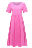 Casual Solid Patchwork O Neck Straight Dresses
