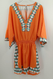 Casual Solid Patchwork V Neck Straight Rompers