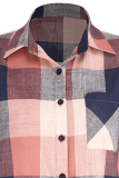 Casual Plaid Pocket Buckle Turndown Collar Tops