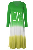 Fashion Casual Print Patchwork Contrast V Neck Long Sleeve Dresses