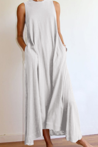 Casual Solid Patchwork O Neck Straight Dresses