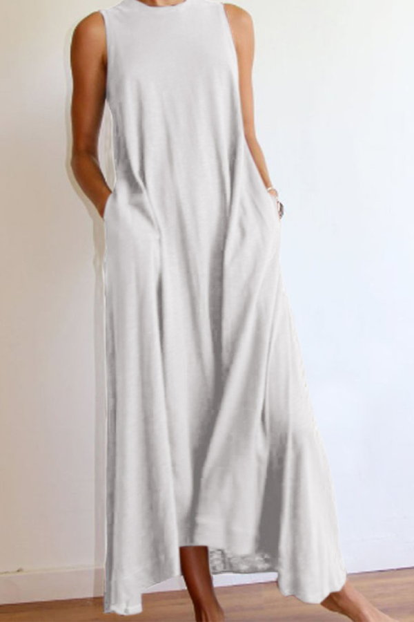 Casual Solid Patchwork O Neck Straight Dresses