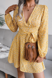 Casual Floral Patchwork Frenulum V Neck A Line Dresses