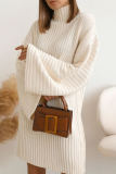 Casual Solid Patchwork Turtleneck Straight Dresses
