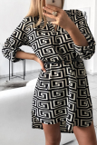 Fashion Print Patchwork Turndown Collar Straight Dresses