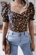 Fashion Casual Solid Patchwork Square Collar Tops