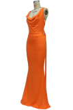 Fashion Elegant Solid Backless Strap Design Asymmetrical Collar Evening Dress Dresses