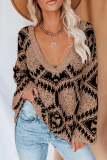 Casual Geometric Patchwork Contrast V Neck Tops