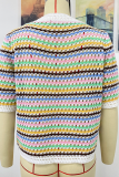 Fashion Striped Patchwork Half A Turtleneck Tops