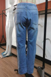 Street Solid Ripped Frenulum Straight Denim Jeans