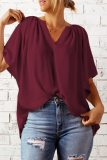 Casual Solid Patchwork V Neck T-Shirts