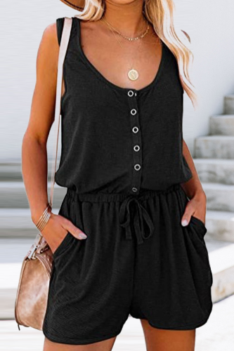 Casual Solid Patchwork U Neck Straight Rompers