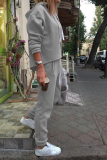 Casual Solid Patchwork Hooded Collar Long Sleeve Two Pieces