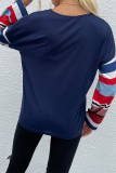 Casual Striped Patchwork Buttons V Neck Tops