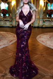 Sexy Patchwork Sequins Backless Spaghetti Strap Long Dress Dresses