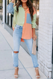 Casual Solid Patchwork Turndown Collar Tops