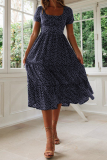 Fashion Dot Patchwork Square Collar Cake Skirt Dresses