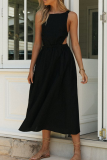 Casual Solid Patchwork Backless O Neck A Line Dresses