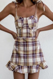 Fashion Street Plaid Frenulum Spaghetti Strap A Line Dresses