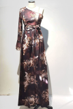 Fashion Print Patchwork One Shoulder Three Quarter Two Pieces