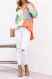 Casual Solid Patchwork Turndown Collar Tops