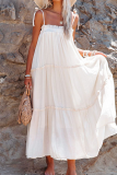 Casual Solid Patchwork Spaghetti Strap Cake Skirt Dresses