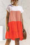 Casual Solid Patchwork O Neck Cake Skirt Dresses