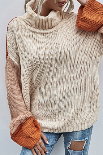 Casual Patchwork Contrast Turndown Collar Tops Sweater